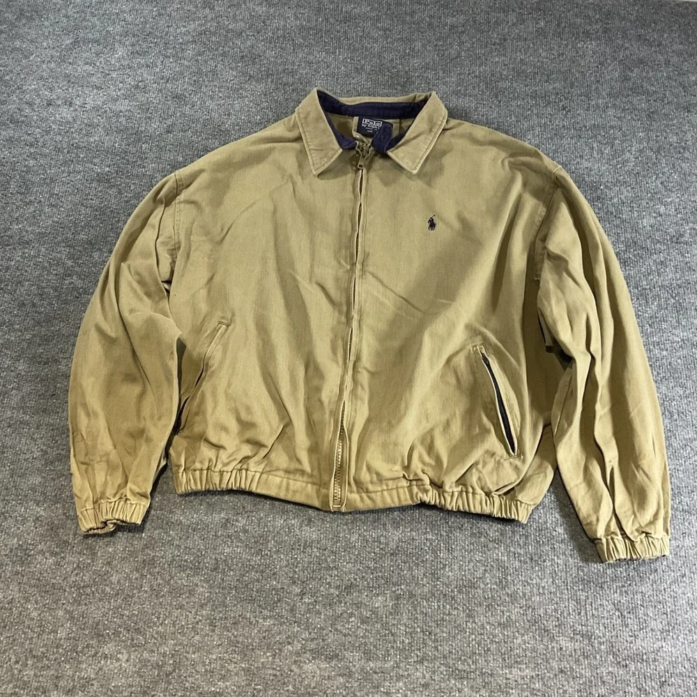 Vintage 90s Polo Ralph Lauren XXL Harrington Jacket Made USA Tan Pony Bomber